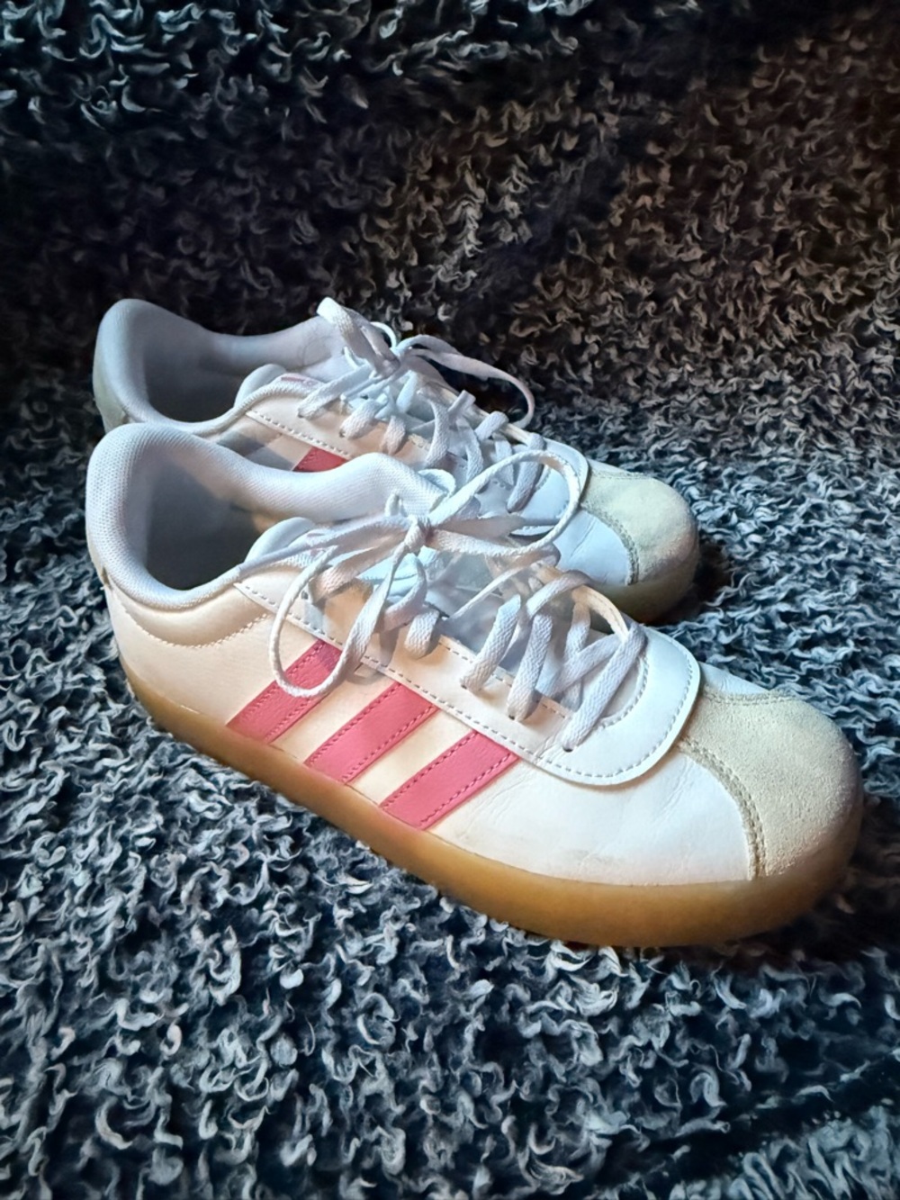 adidas White Sneakers with Pink Three-Stripes